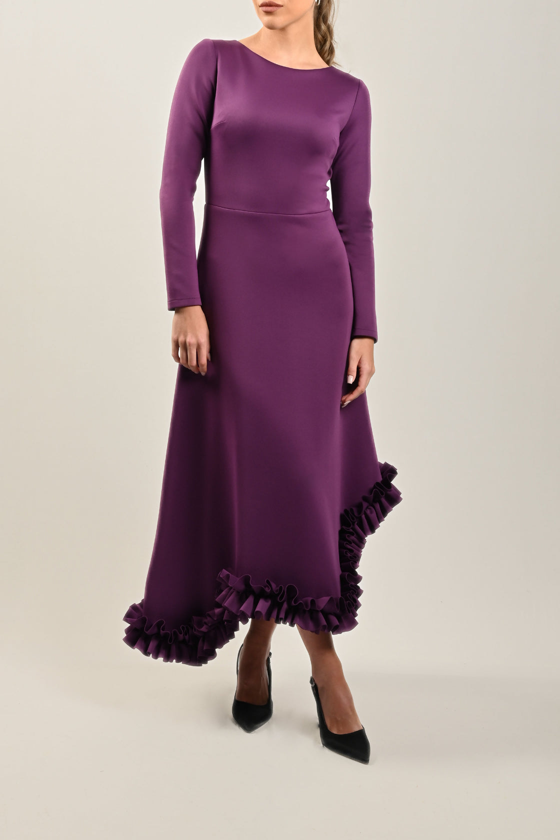 Purple Ruffled Hem Dress