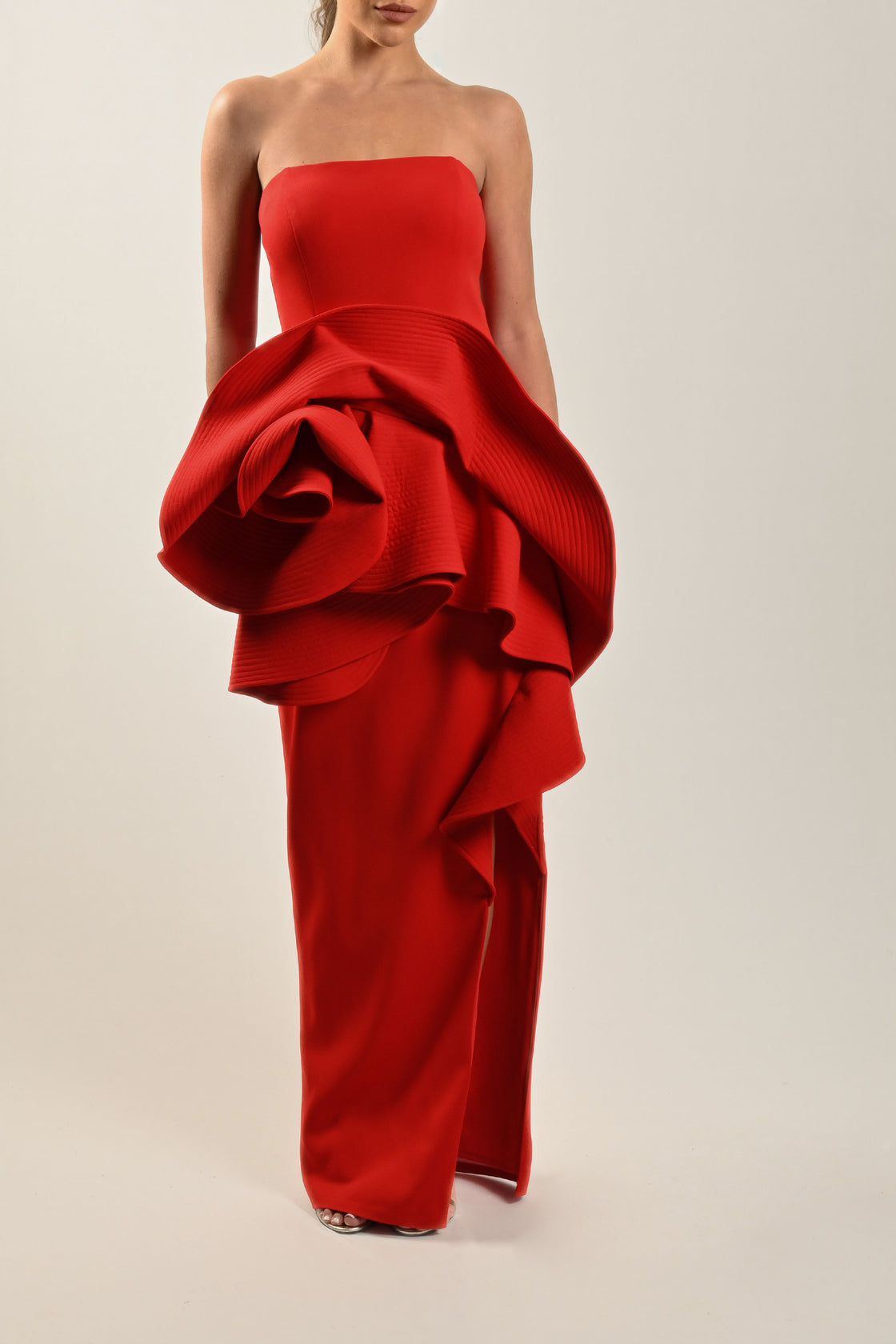 Long Flower Detail Red Dress