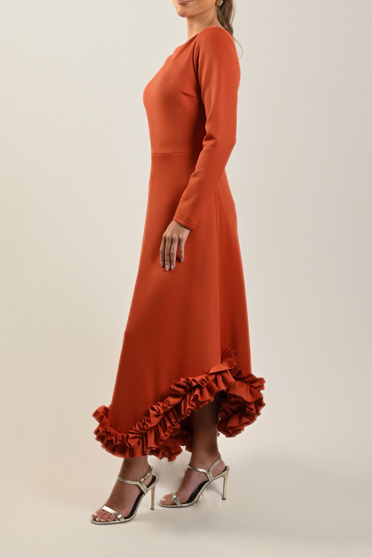 Orange Ruffled Hem Dress