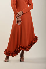 Orange Ruffled Hem Dress