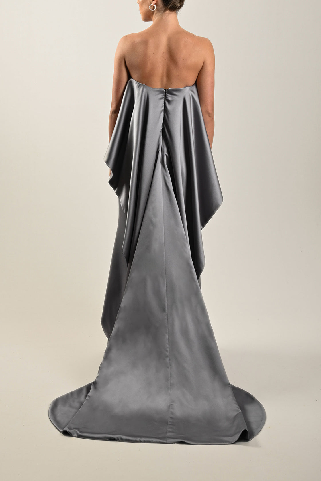 Sleeveless Long Crepe Gray Dress