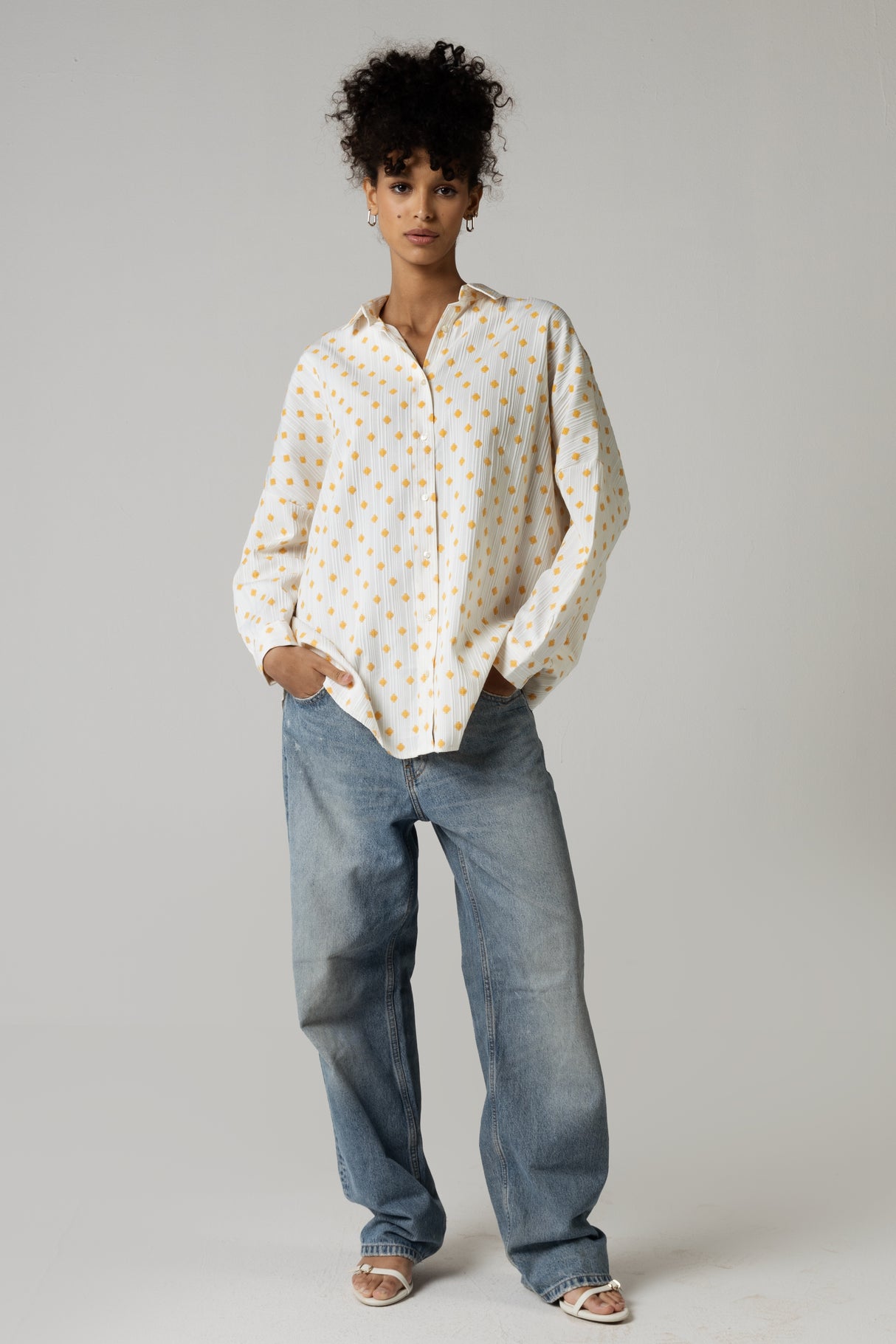 Orange Polka Dot Jaquard Shirt