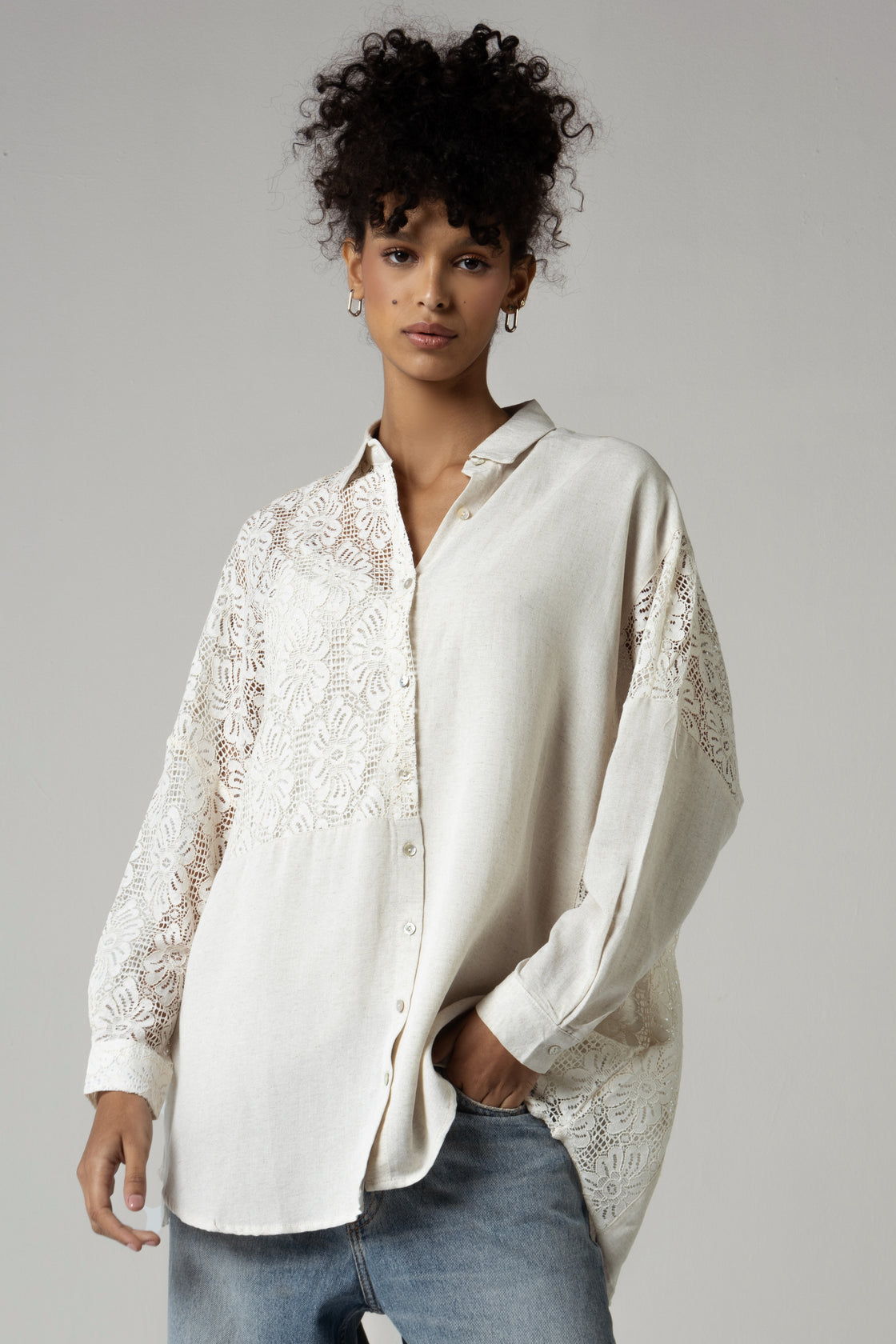 Lace and Linen Mix Shirt