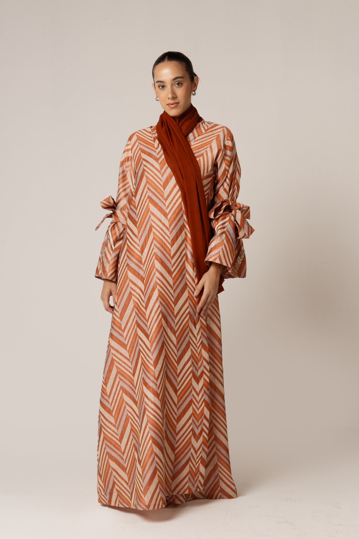 Jacquard Stripe Printed Orange Abaya