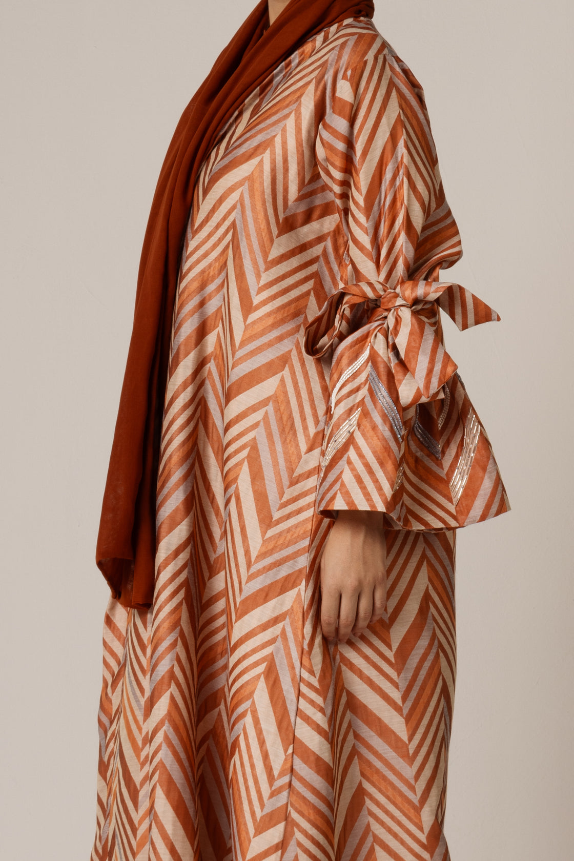 Jacquard Stripe Printed Orange Abaya