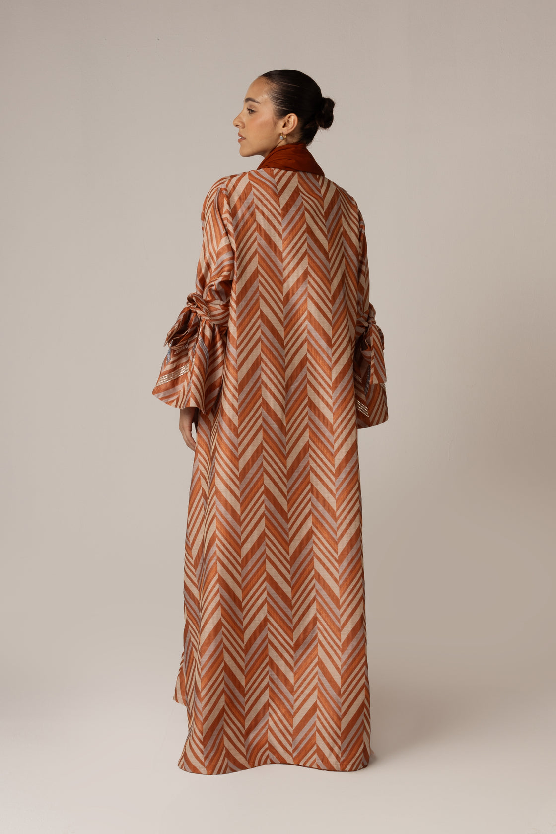 Jacquard Stripe Printed Orange Abaya