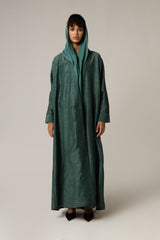 Green Striped Abaya with Decorative Buttons