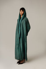 Green Striped Abaya with Decorative Buttons