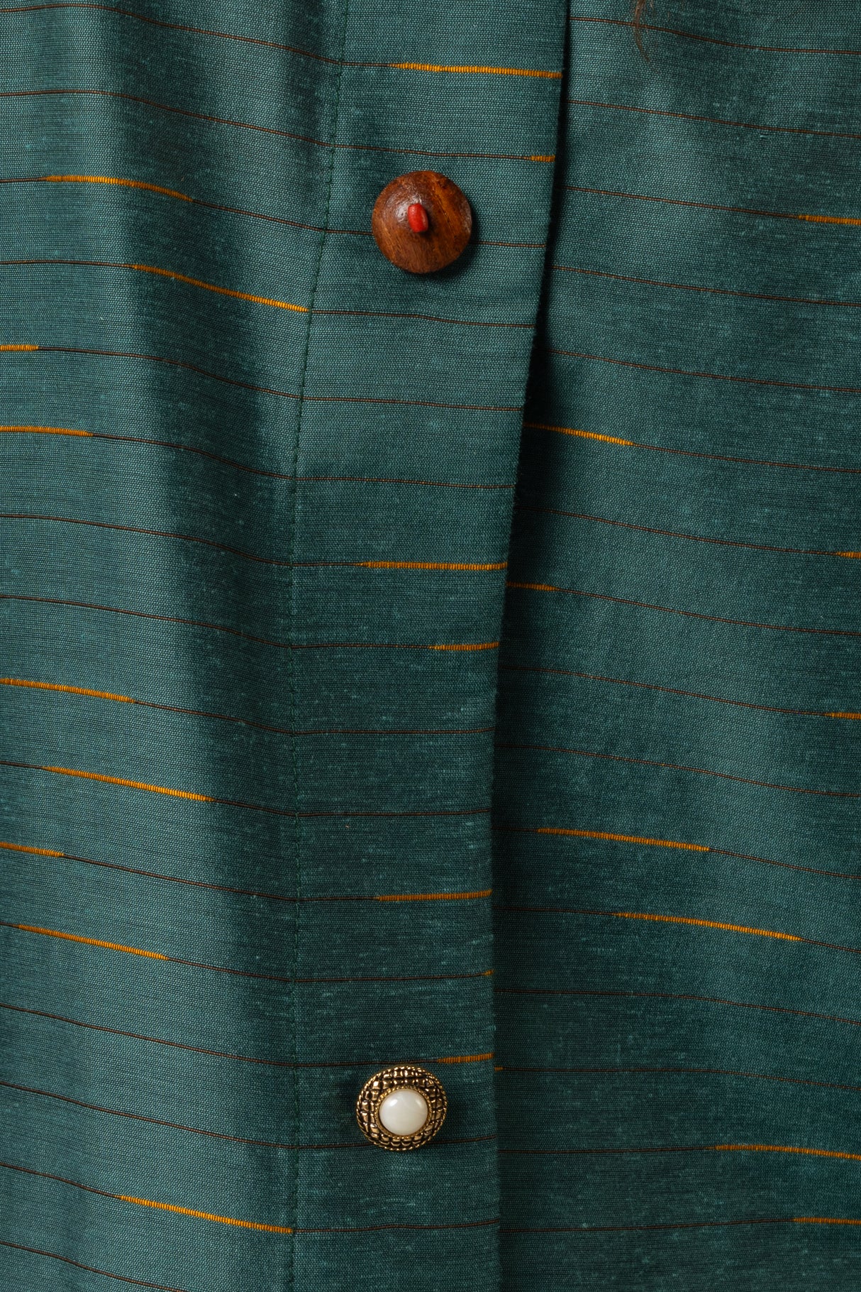 Green Striped Abaya with Decorative Buttons