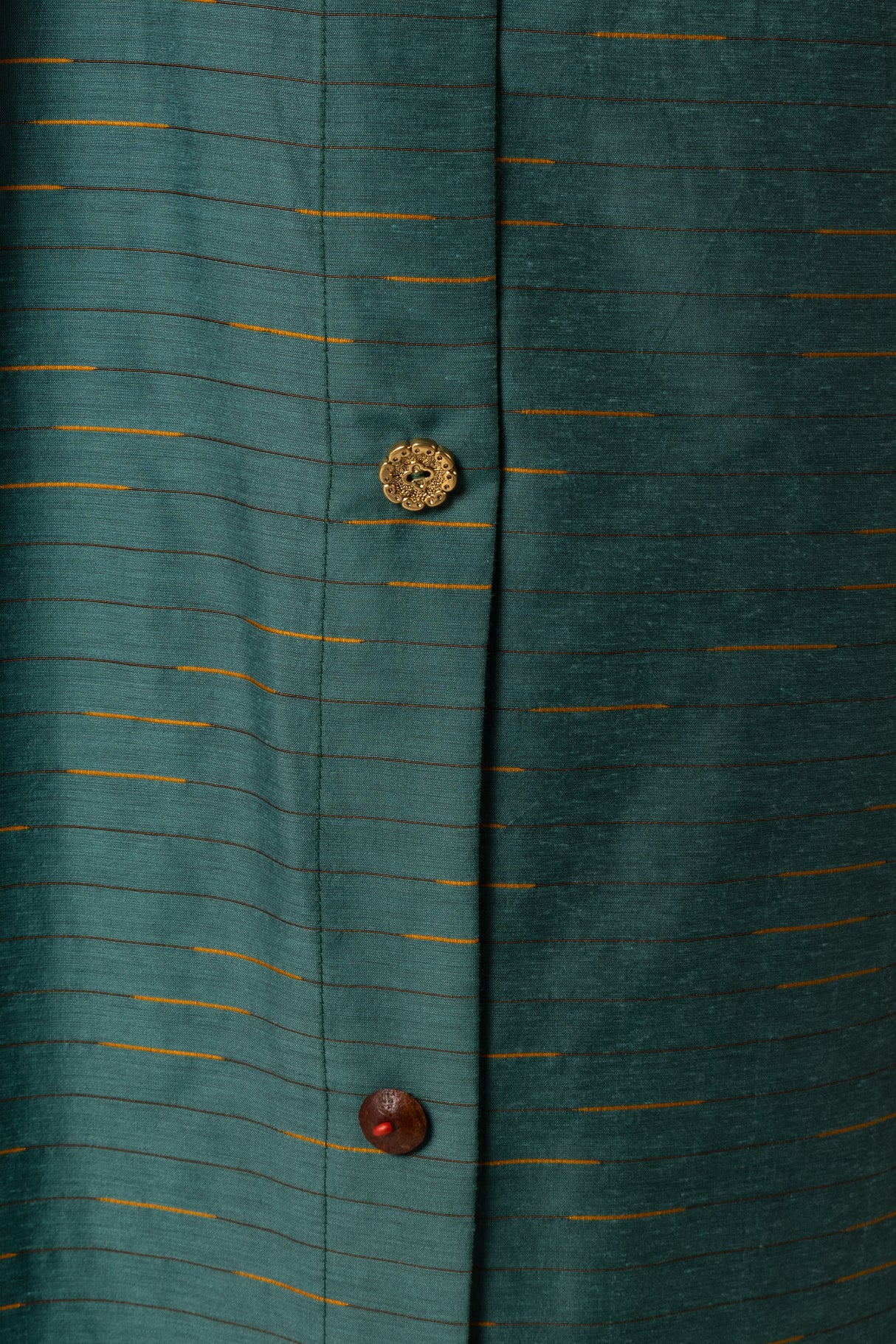 Green Striped Abaya with Decorative Buttons