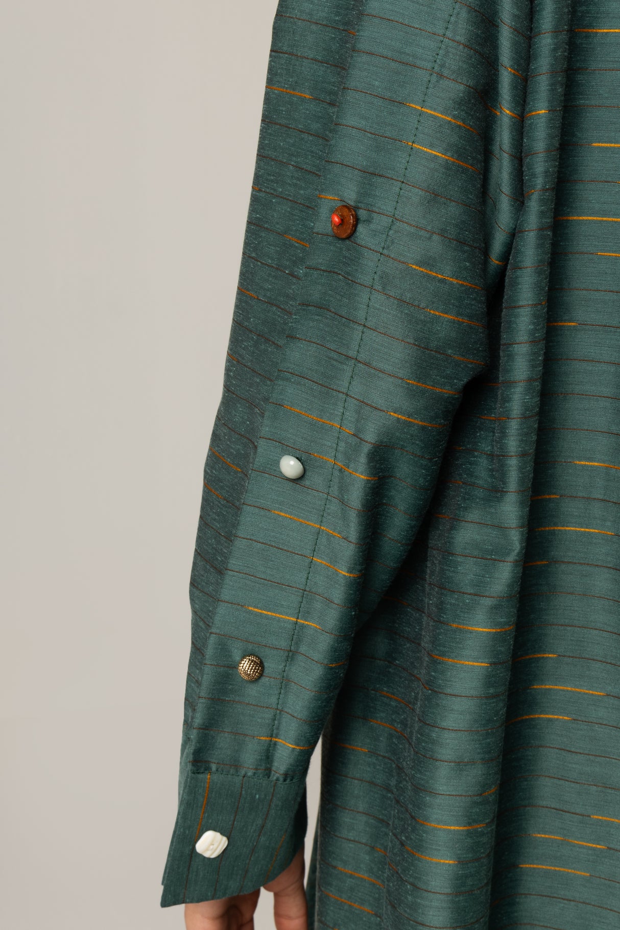 Green Striped Abaya with Decorative Buttons