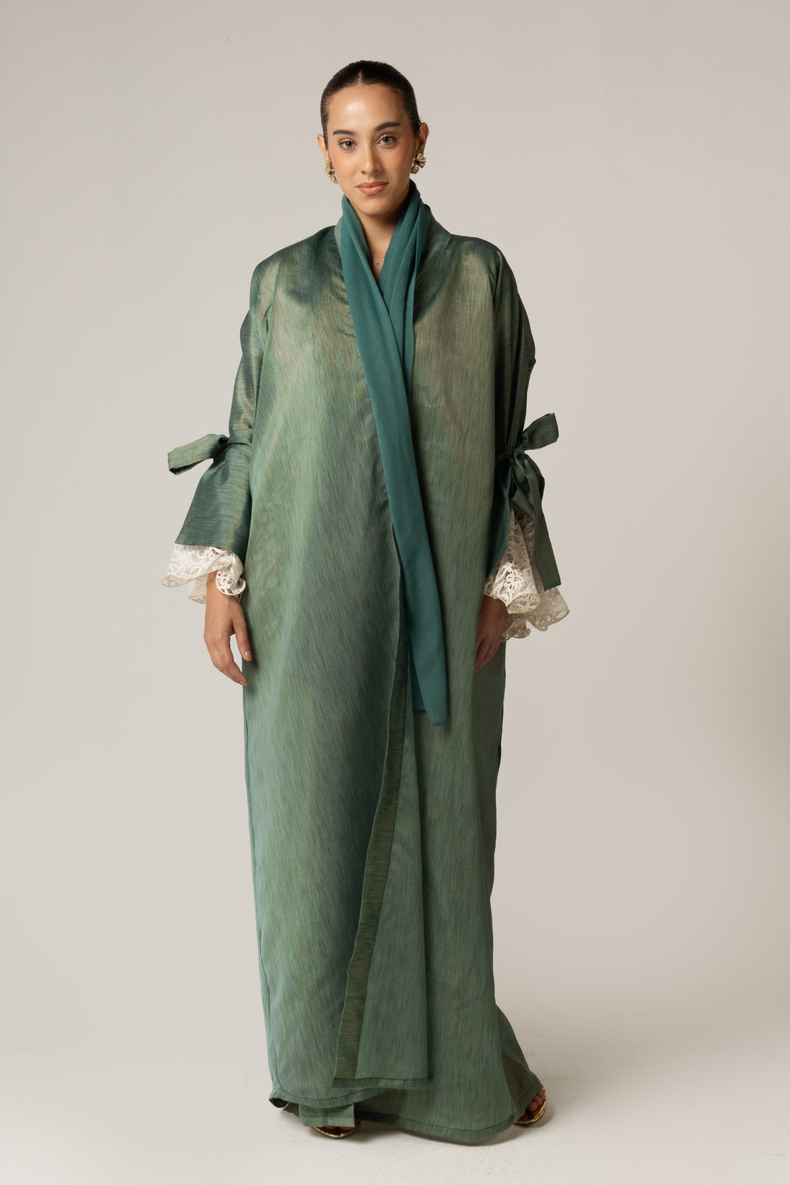 Green with Lace Sleeves Abaya