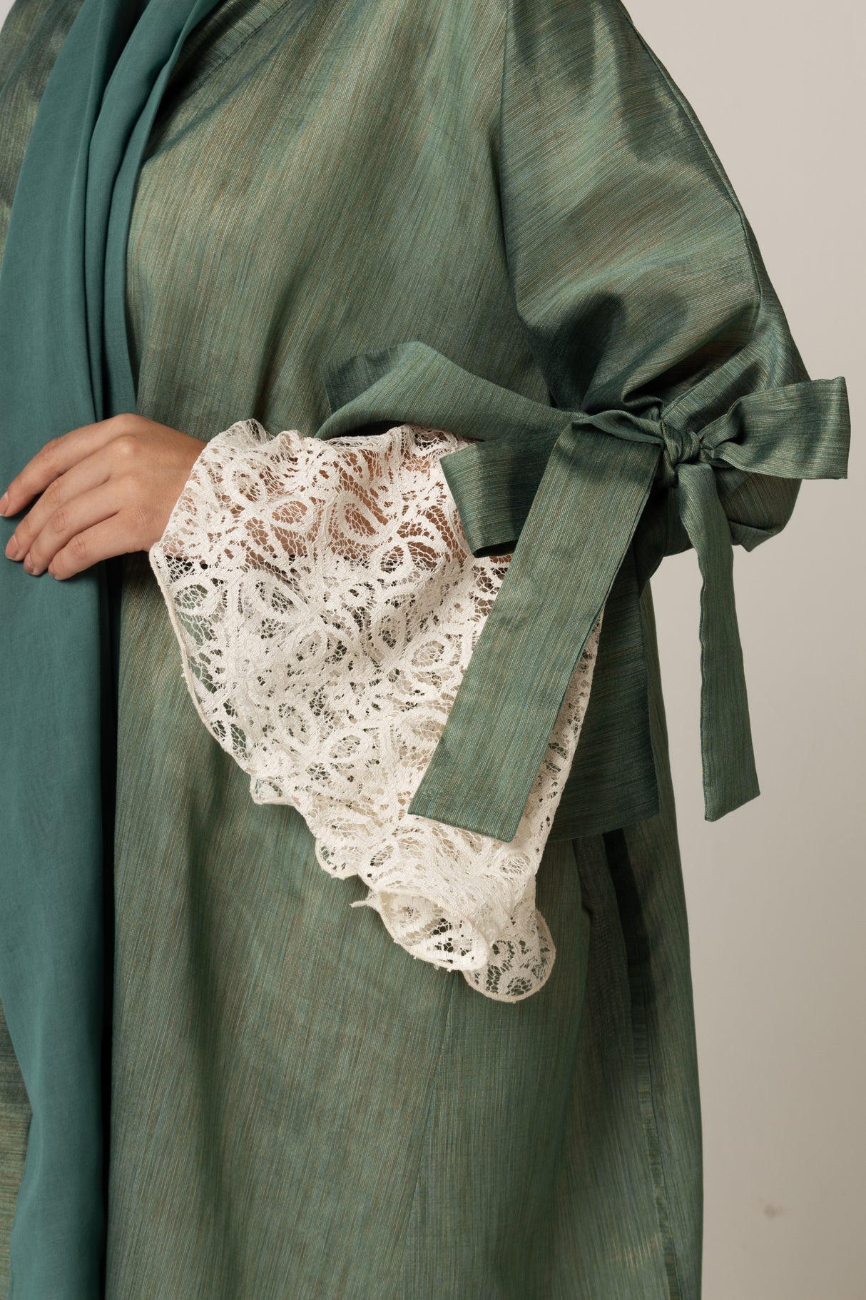 Green with Lace Sleeves Abaya