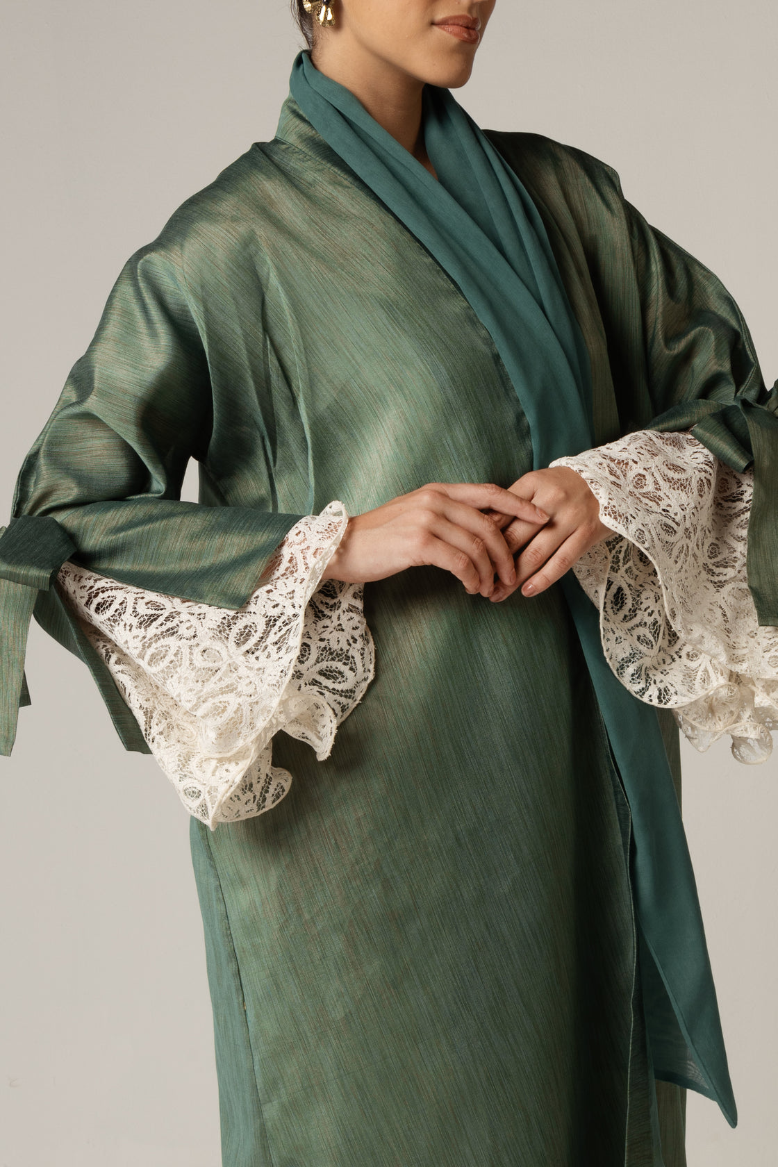 Green with Lace Sleeves Abaya