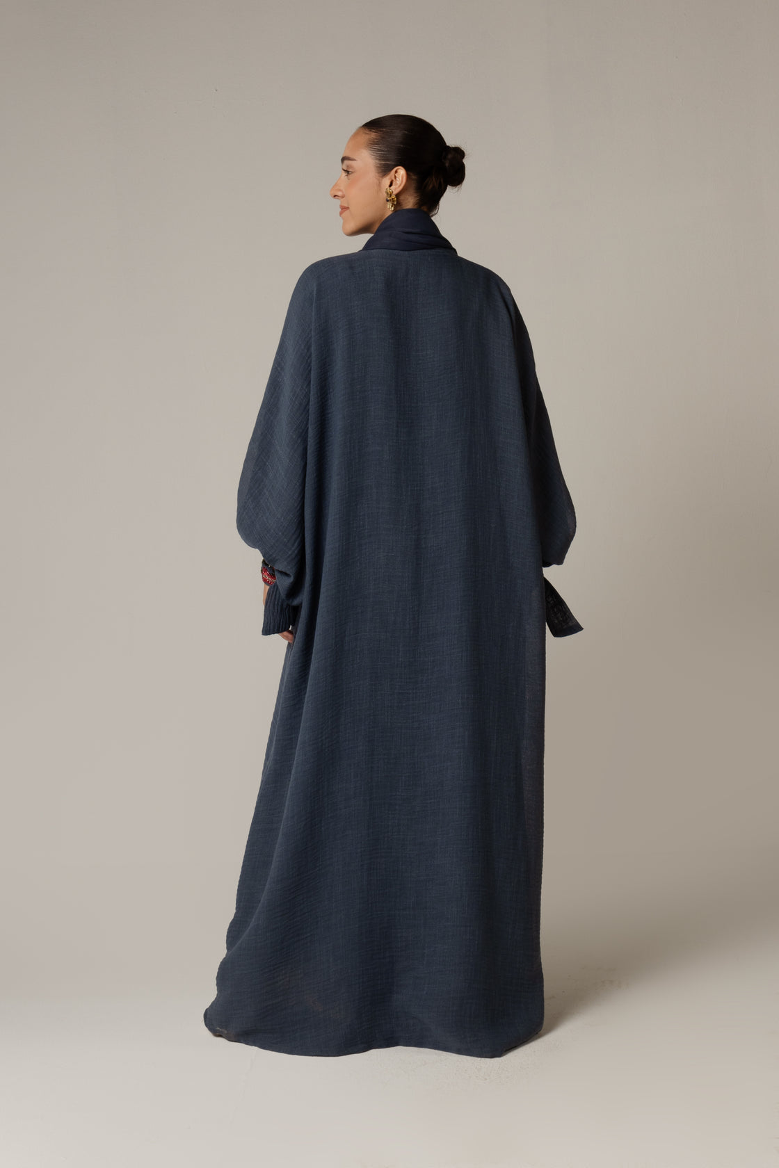 Navy Blue Abaya with Flower Beaded Details