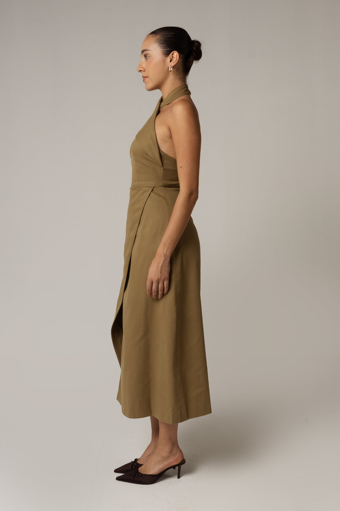 Khaki Halter Neck Dress