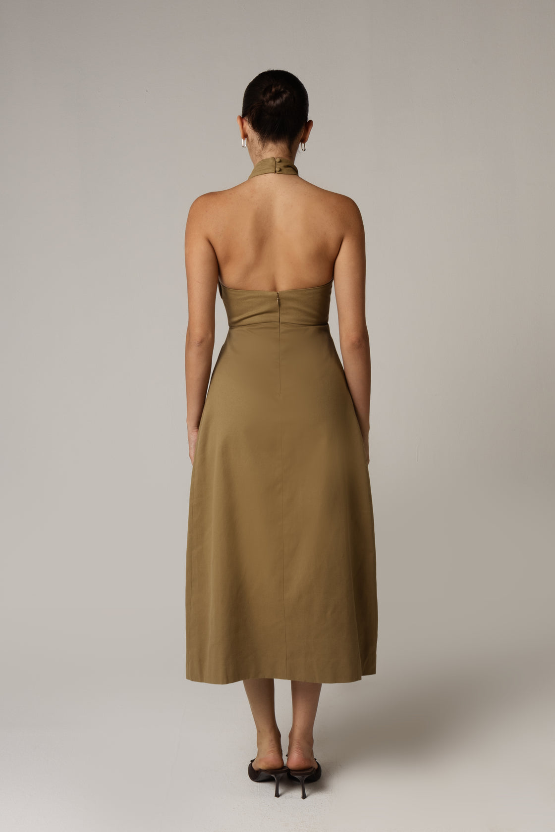 Khaki Halter Neck Dress