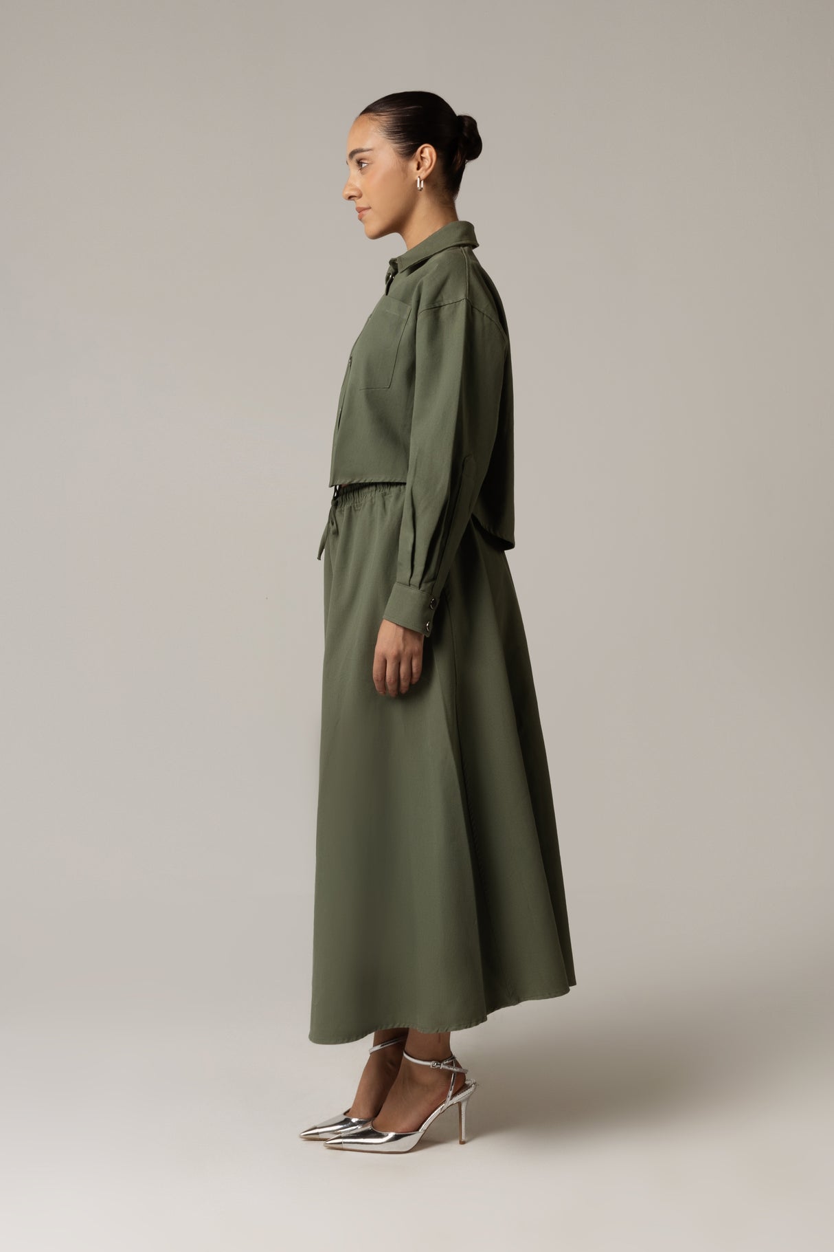 Twill Shirt & Skirt Set - Green