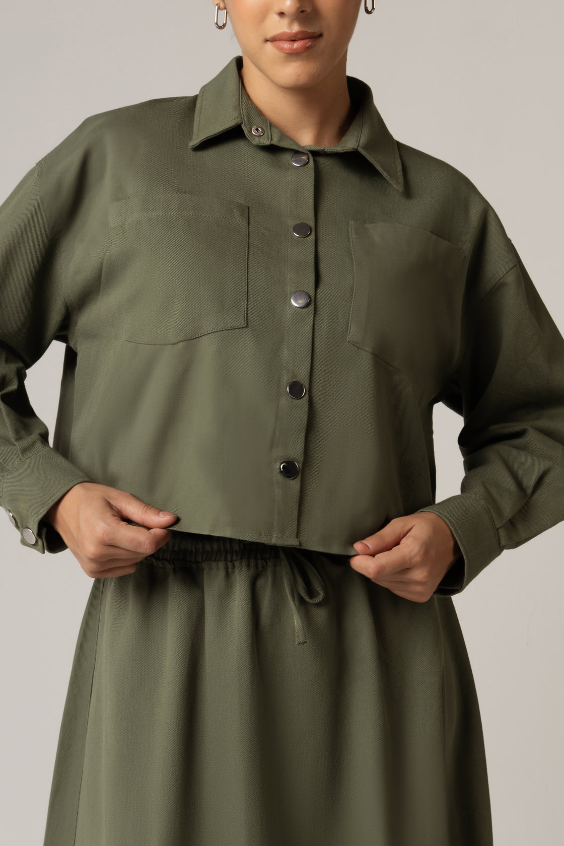 Twill Shirt & Skirt Set - Green