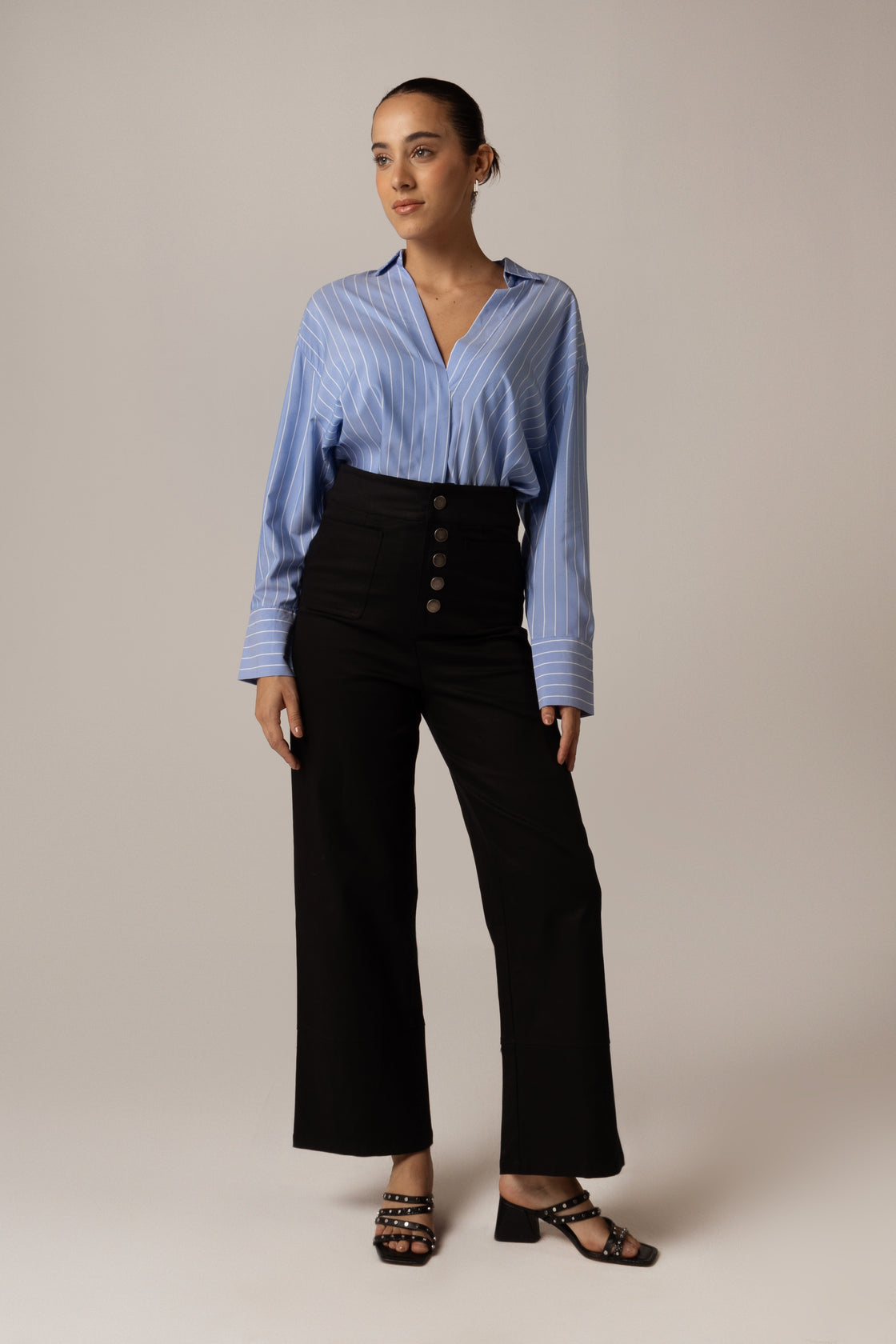 High Waisted Twill Black Pants