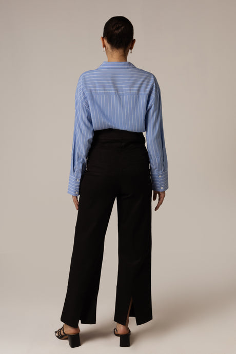 High Waisted Twill Black Pants