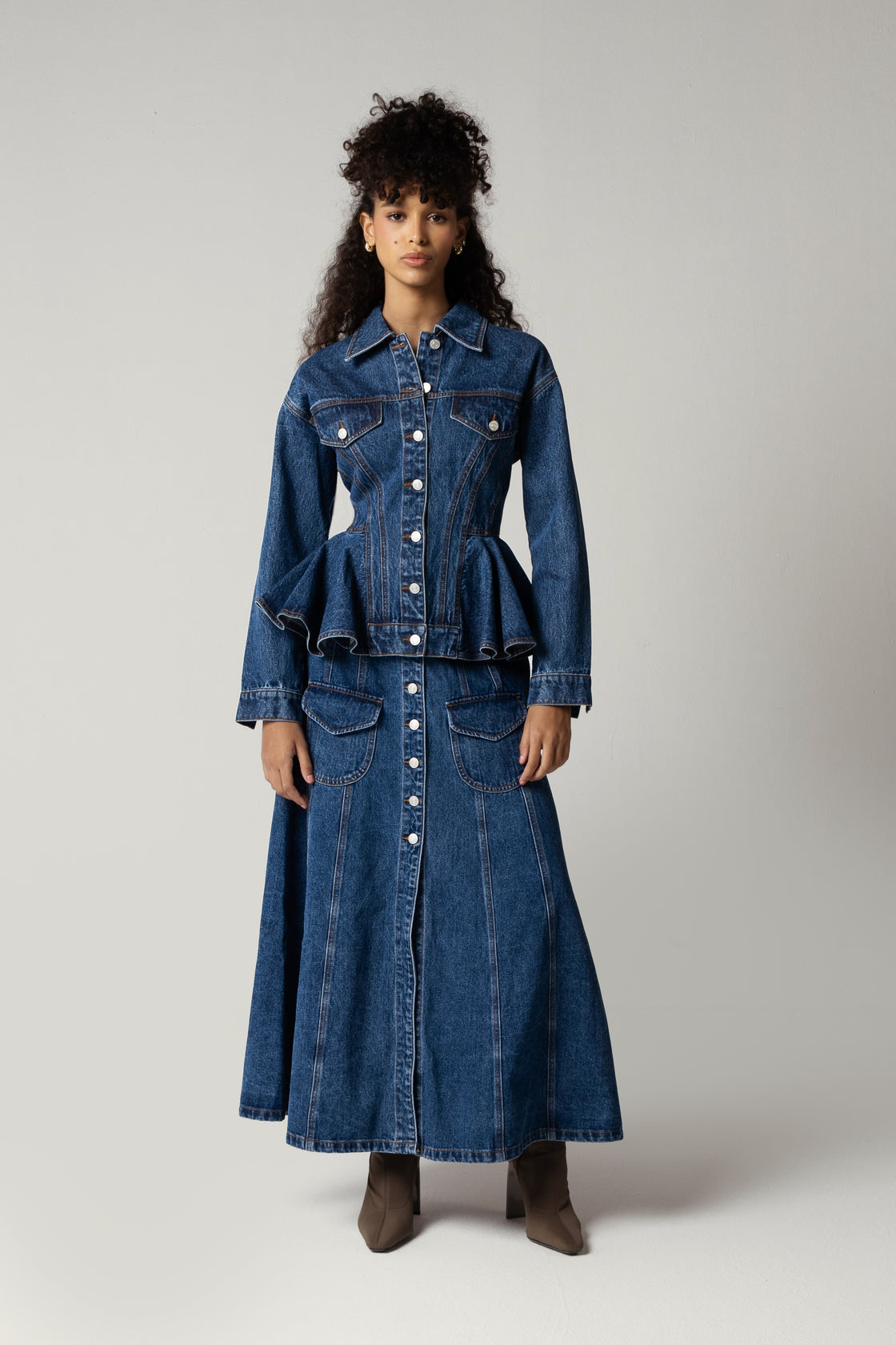 Button-Front A-Line Denim Co-ord Skirt