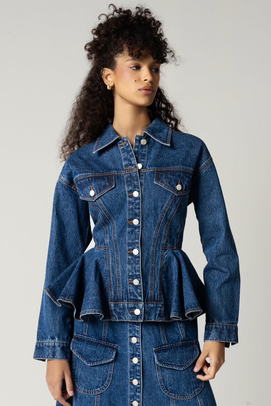 Peplum Ruffled Hem Denim Co-ord Jacket