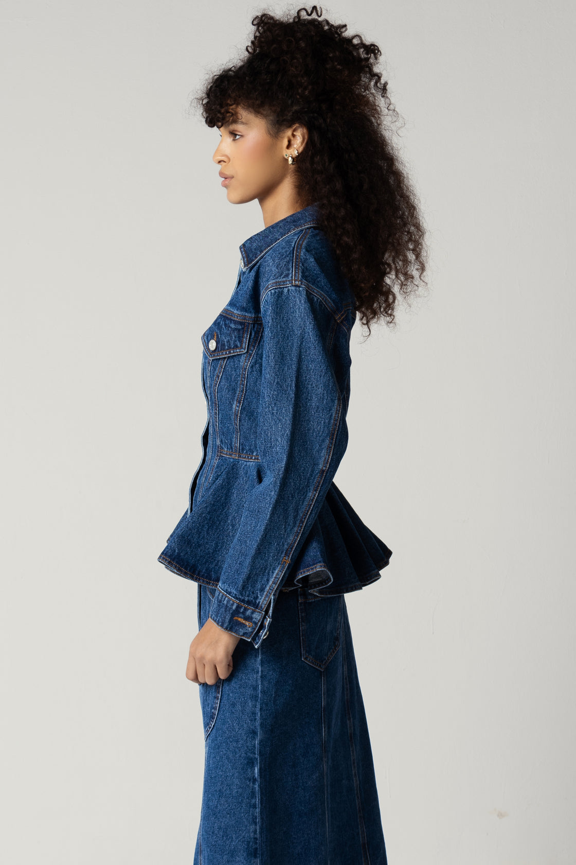 Peplum Ruffled Hem Denim Co-ord Jacket