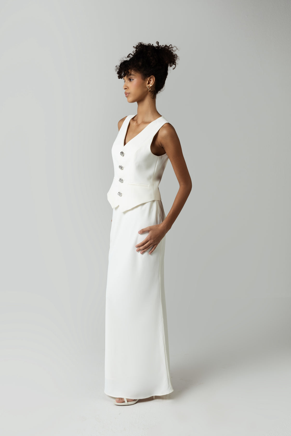 Crepe Co-ord Maxi Bias-Cut Maxi Skirt in White