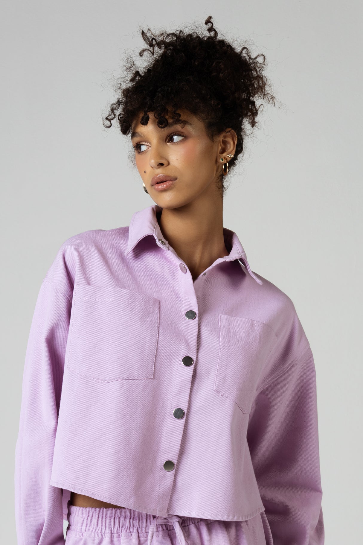 Twill Shirt & Skirt Set - Purple