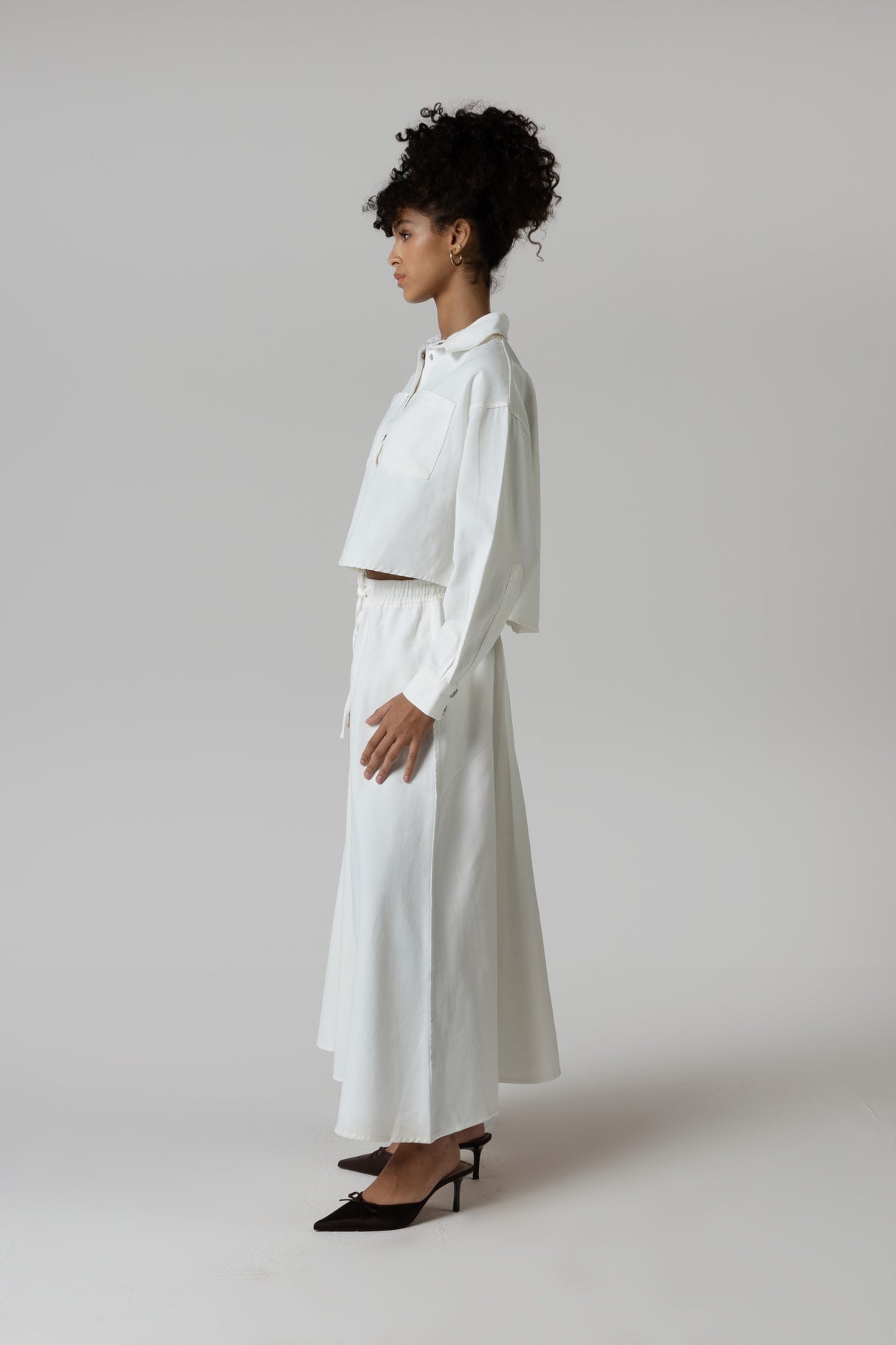 Twill Shirt & Skirt Set - White