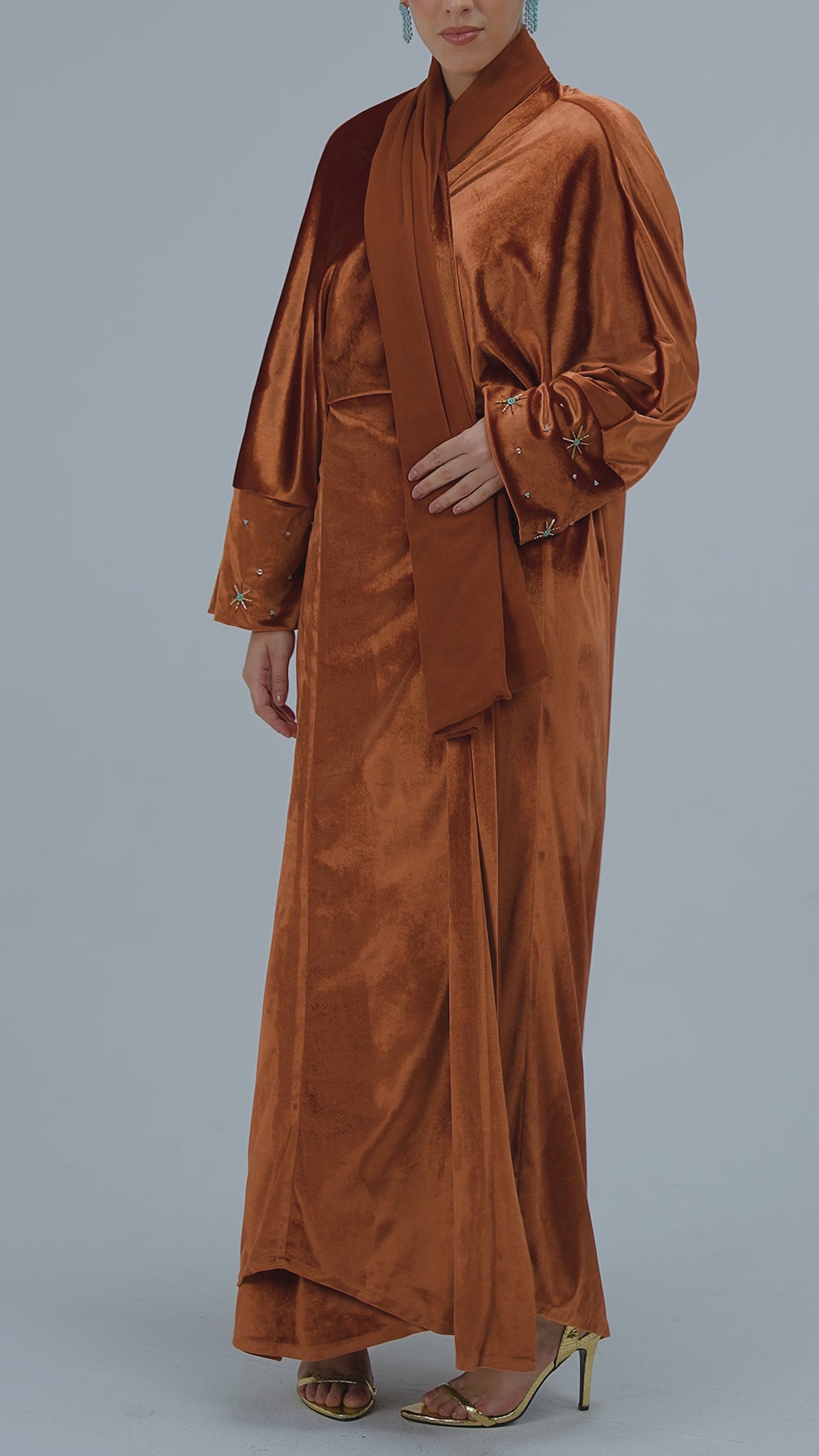 Velvet Loose Fit Abaya with Embellishments