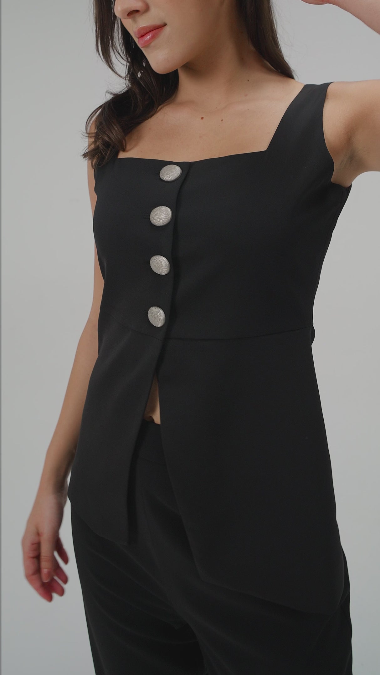 Black Co-ord Top with Square Neckline