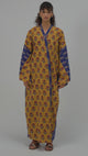 Printed Cotton Mustard and Blue Mixed Print Kimono Abaya