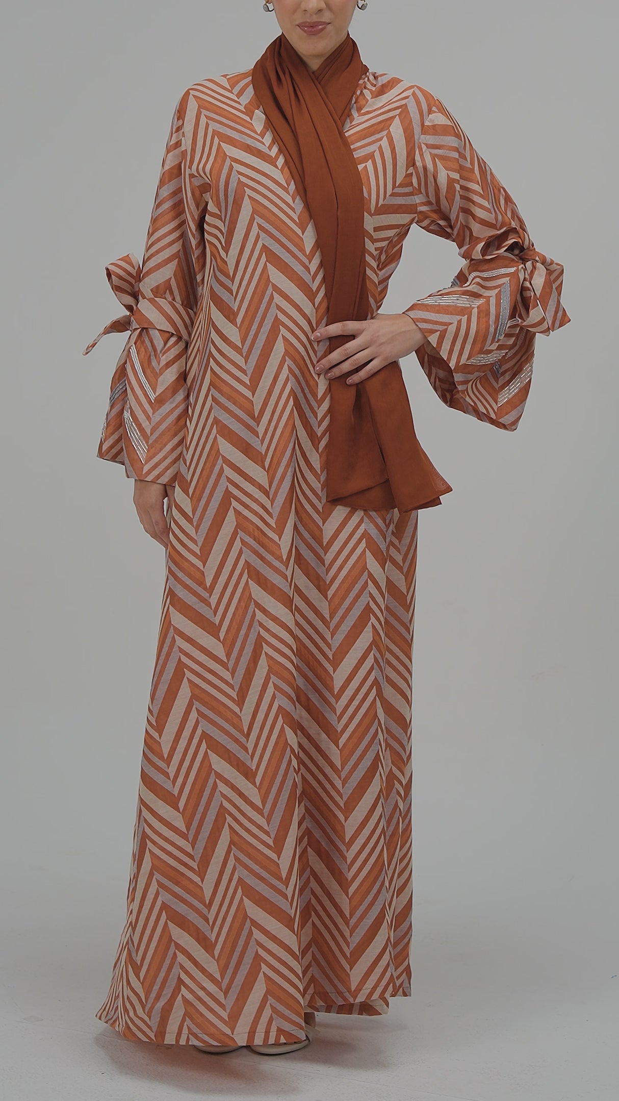 Jacquard Stripe Printed Orange Abaya