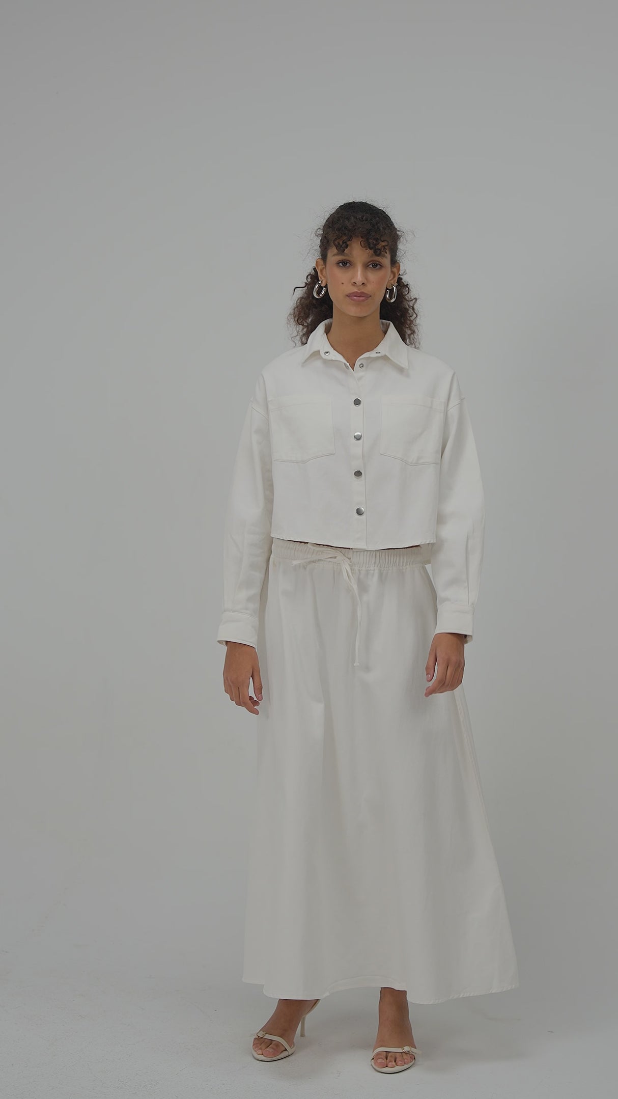 Twill Shirt & Skirt Set - White